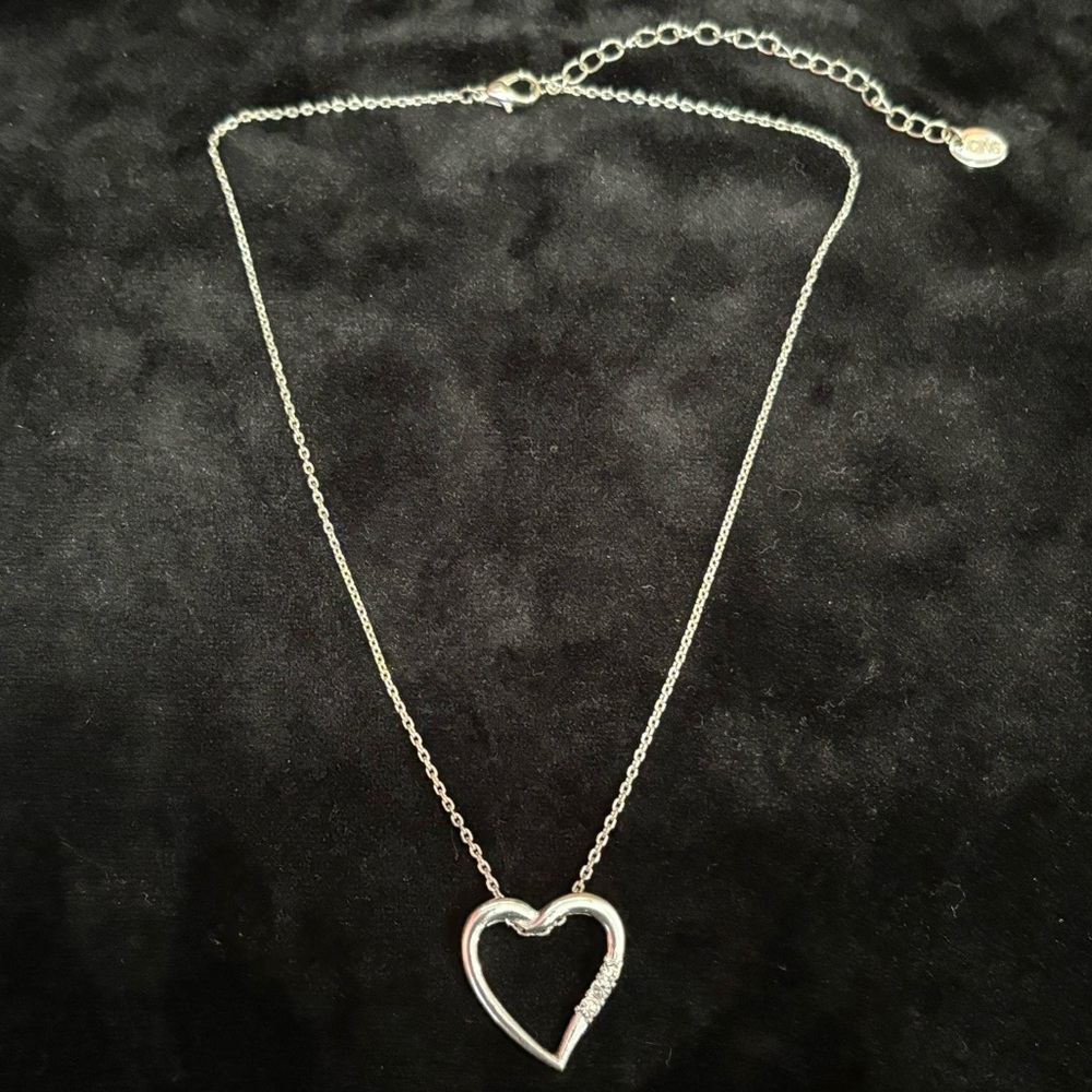 ICING Silver Heart Pendant W/ Cubic Zirconia Gemstones Chain Necklace